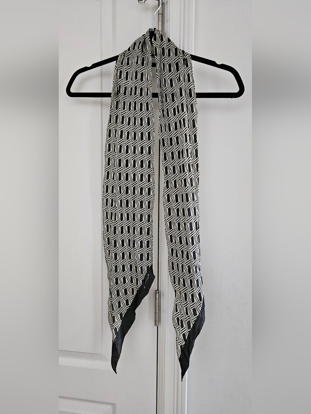 Silk Echo New York Black and Cream Geometric Ribbon Scarf